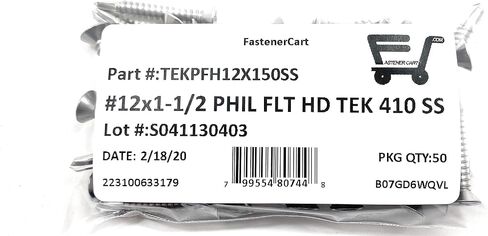 #12x1 1/2 Phillips الفولاذ المقاوم للصدأ Phillips مسطح الحفر الذاتي التنصت Tek المسمار (410 الفولاذ المقاوم للصدأ) 50 قطعة 12x1-1/2 in Saudi Arabia