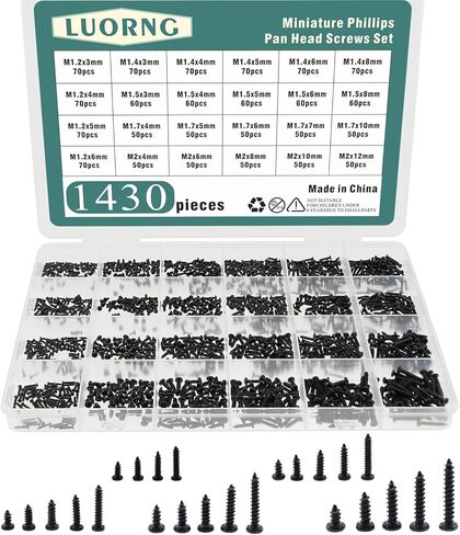 1430pcs m1.2 m1.4 m1.5 m1.7 m2 Black Carbon Steel miniature phillips pan procks procks for electronics repair in Kuwait