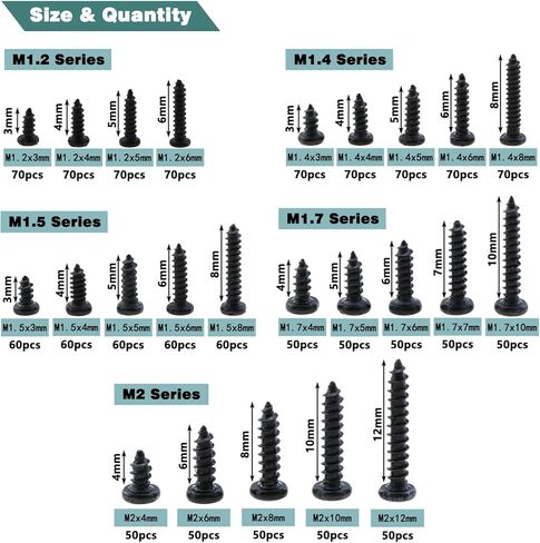 1430pcs m1.2 m1.4 m1.5 m1.7 m2 Black Carbon Steel miniature phillips pan procks procks for electronics repair in Kuwait