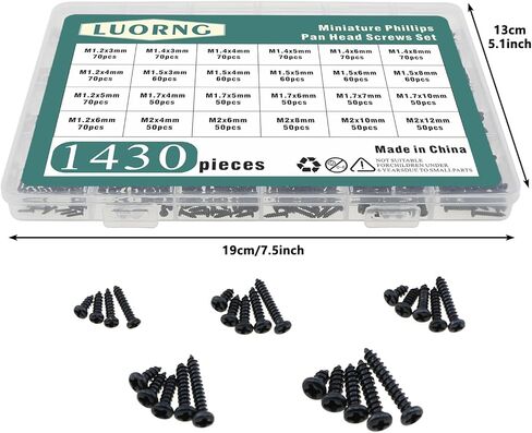 1430pcs m1.2 m1.4 m1.5 m1.7 m2 Black Carbon Steel miniature phillips pan procks procks for electronics repair in Kuwait