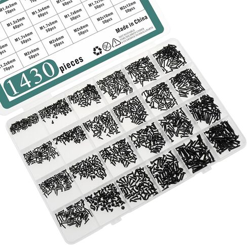 1430pcs m1.2 m1.4 m1.5 m1.7 m2 Black Carbon Steel miniature phillips pan procks procks for electronics repair in Kuwait