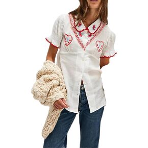 Y2k Button Down Shirts Women Slim Fit Short Sleeve Top Vintage Puff Sleeve Lapel Gingham Summer Going Out Blouse in Kuwait