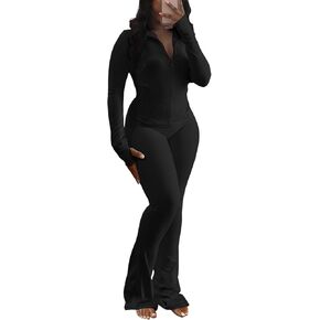 Adogirl Women 2 Piece Outfits Tracksuit Set Long Sleeve Full Zipper Crop Jacket and Flare Pants Workout Set With Pockets in Kuwait