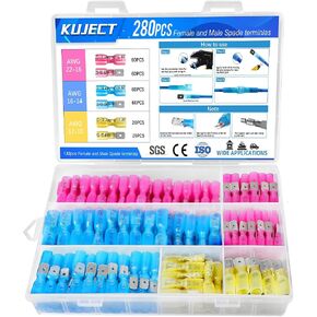 Kuject 280PCS Heat Shrink Wire Connectors, 22-10 AWG Electrical Insulated Male Female Wire Spade Terminals, Quick Disconnect Waterproof Crimp Butt Terminals for Automotive Marine Boat Truck in Saudi Arabia