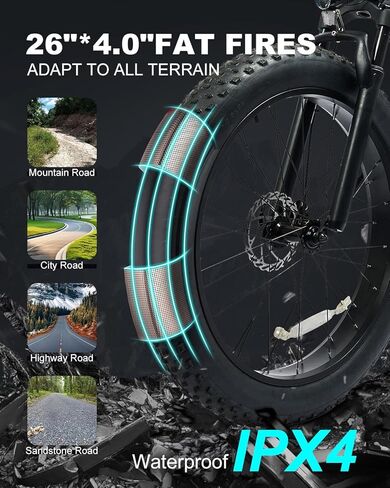 دراجة تيرا الكهربائية للبالغين ، 1000 واط الذروة Ebike ، 26 بوصة دراجة كهربائية الإطارات الدهنية ، 20 ميلاً في الساعة 56 ميلاً من الدراجة الجبلية الكهربائية ، 48 فولت 13AH محاضرة بطارية قابلة للإزالة Ebike ، UL2849 معتمدة ، إطار سبيكة الألومنيوم in Kuwait