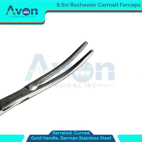 Rochester Carmalt Forceps 6.5in, Serrated Curved, German Stainless Steel Gold Handle - Autoclave-Safe Veterinary Tools (Pack of 2) in Kuwait