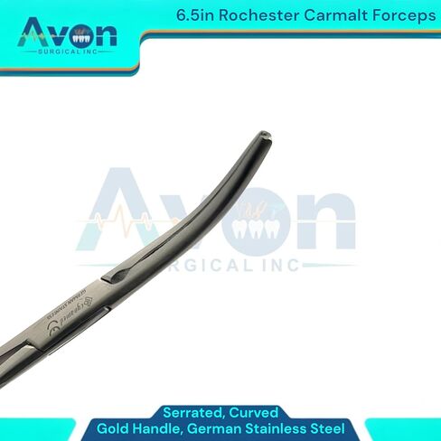 Rochester Carmalt Forceps 6.5in, Serrated Curved, German Stainless Steel Gold Handle - Autoclave-Safe Veterinary Tools (Pack of 2) in Kuwait