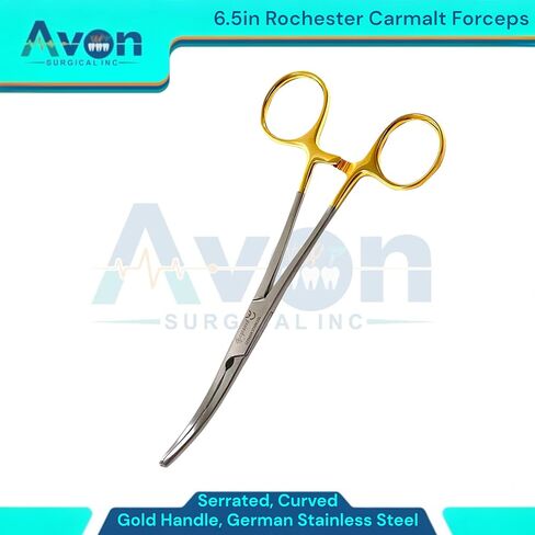 Rochester Carmalt Forceps 6.5in, Serrated Curved, German Stainless Steel Gold Handle - Autoclave-Safe Veterinary Tools (Pack of 2) in Kuwait