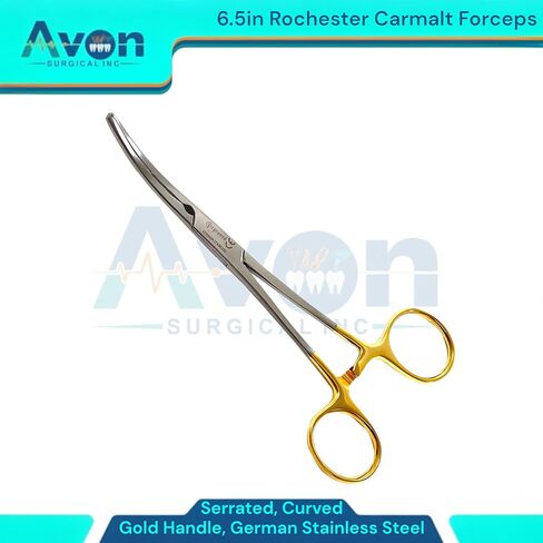 Rochester Carmalt Forceps 6.5in, Serrated Curved, German Stainless Steel Gold Handle - Autoclave-Safe Veterinary Tools (Pack of 2) in Kuwait