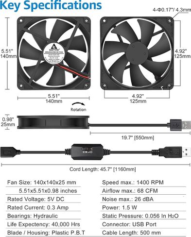 GDSTIME Slim 80mm x 15mm USB Fan 5V 3 Speed Control DC Brushless Cooling in Kuwait