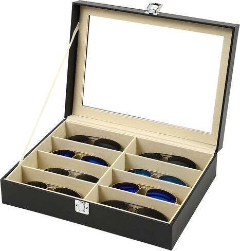HineDa 8 Slots Hard Shell نظارات شمسية منظم - حالة نظارات جلدية PU الواقية للسفر ، الرجال نساء ، هدية لأبي عيد الحب عيد الحب (أبيض) in Kuwait