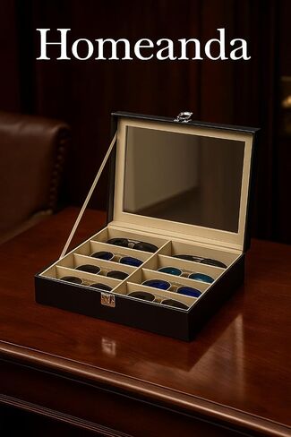 HineDa 8 Slots Hard Shell نظارات شمسية منظم - حالة نظارات جلدية PU الواقية للسفر ، الرجال نساء ، هدية لأبي عيد الحب عيد الحب (أبيض) in Kuwait