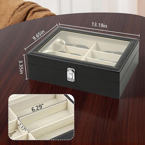 HineDa 8 Slots Hard Shell نظارات شمسية منظم - حالة نظارات جلدية PU الواقية للسفر ، الرجال نساء ، هدية لأبي عيد الحب عيد الحب (أبيض) in Kuwait