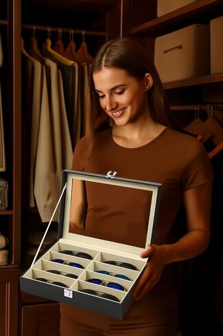 HineDa 8 Slots Hard Shell نظارات شمسية منظم - حالة نظارات جلدية PU الواقية للسفر ، الرجال نساء ، هدية لأبي عيد الحب عيد الحب (أبيض) in Kuwait