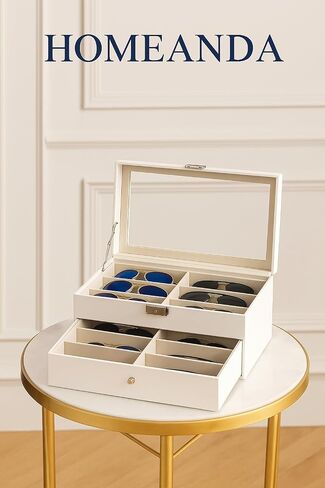 HineDa 8 Slots Hard Shell نظارات شمسية منظم - حالة نظارات جلدية PU الواقية للسفر ، الرجال نساء ، هدية لأبي عيد الحب عيد الحب (أبيض) in Kuwait
