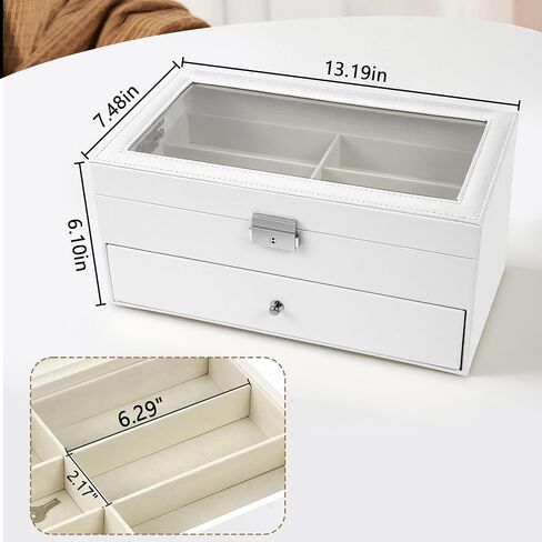 HineDa 8 Slots Hard Shell نظارات شمسية منظم - حالة نظارات جلدية PU الواقية للسفر ، الرجال نساء ، هدية لأبي عيد الحب عيد الحب (أبيض) in Kuwait