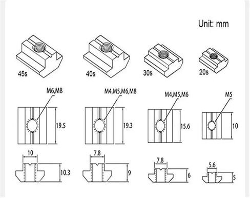 50pcs T Slide Hammer Nut Block Square Nut M3 M4 M5 M6 M8 2020 Aluminum Profile Channel Galvanized Sheet Accessories(20S-M5) in Kuwait