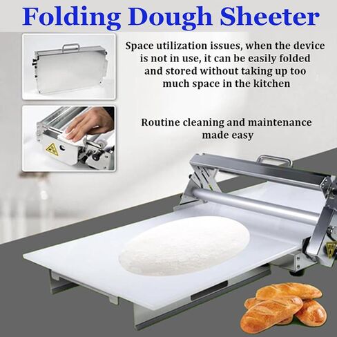Manual Folding Dough Sheeter - Stainless Steel Rolling Machine for Pastry & Pizza, Adjustable Thickness for Perfect Dough, Ideal for Bakeries & Home Use in Saudi Arabia