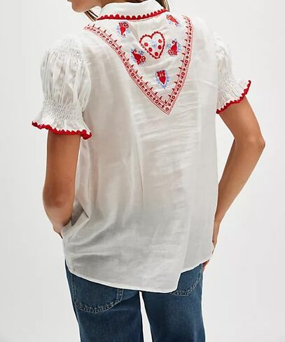 Y2k Button Down Shirts Women Slim Fit Short Sleeve Top Vintage Puff Sleeve Lapel Gingham Summer Going Out Blouse in Kuwait