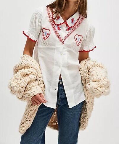 Y2k Button Down Shirts Women Slim Fit Short Sleeve Top Vintage Puff Sleeve Lapel Gingham Summer Going Out Blouse in Kuwait