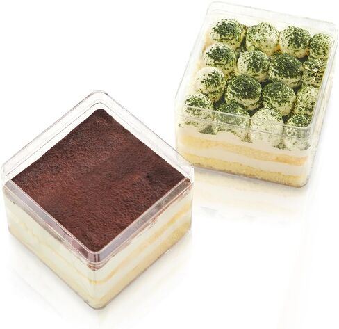 Generic Plastic Square Dessert Cups Boxes with Lids, Clear Boxes Packaging For Baked, Cookie Tiramisu Containers for Fruit, Pudding, Mousse, Parfait Cups With Lids (20, 12oz 3.3 * 3.3 * 2.5in boxes) in Saudi Arabia
