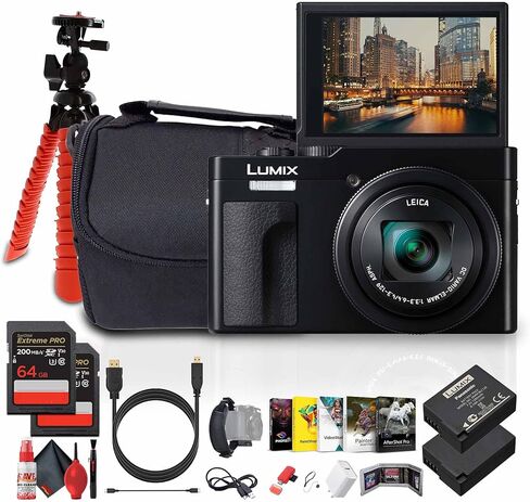 Panasonic ZS99 Point and Shoot Compact Travel Digital Camera (Silver) (DC-ZS99S) + Photography Software + 2 x 64GB Memory Card + DMW-BLG10 Battery + Camera Bag + Flexible Tripod + USB-C Cable + More in Saudi Arabia