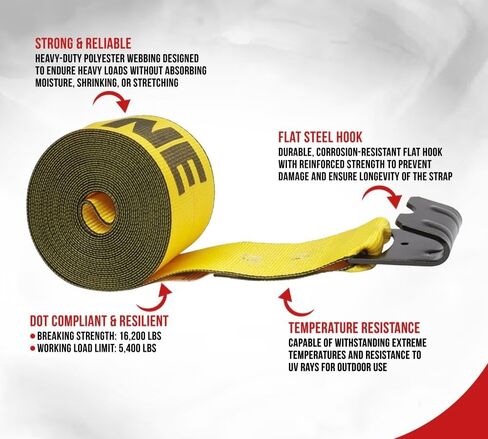 Mytee Products Kinedyne (4 Pack) 4" x 27' Winch Strap with Flat Hook - Gold in Saudi Arabia