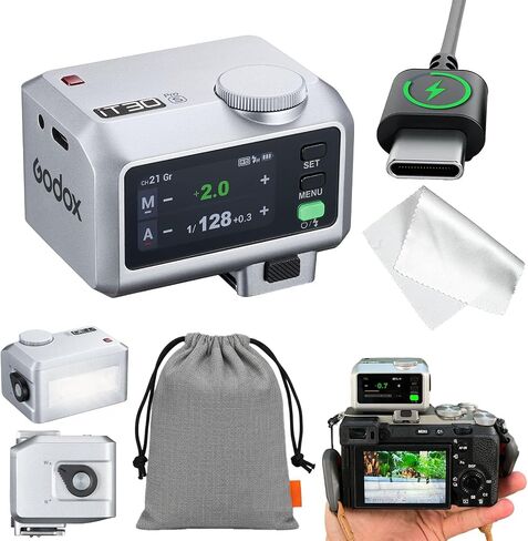 Godox IT30Pro لكاميرا Sony Flash Godox IT30Pro Godox IT30 Pro TTL التعرض التلقائي ، HSS 1/8000 ثانية ، 2.4 جرام لاسلكي ، شاشة اللمس Godox Mini Flash ، بطارية Lithium Godox Flash لـ Sony (Silver) in Saudi Arabia