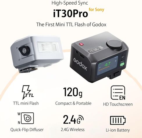 Godox IT30Pro لكاميرا Sony Flash Godox IT30Pro Godox IT30 Pro TTL التعرض التلقائي ، HSS 1/8000 ثانية ، 2.4 جرام لاسلكي ، شاشة اللمس Godox Mini Flash ، بطارية Lithium Godox Flash لـ Sony (Silver) in Saudi Arabia