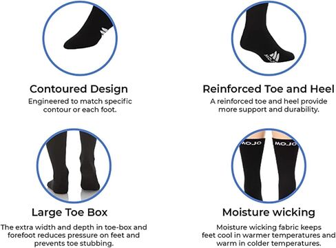Mojo Compression Socks - Black and White Athletic Crew Length for Medium Support (15-20mmHg) - Available in 8 Sizes for Men and Women - 1 Pair in Saudi Arabia