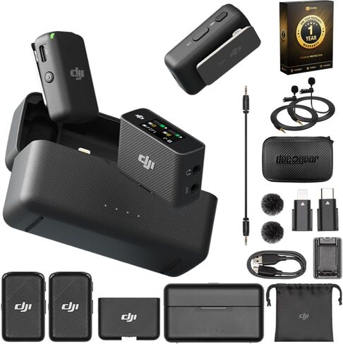 DJI MIC نظام ميكروفون لاسلكي وحزمة مسجل الصوت مع DECO GEAR 7 "CASE HARD & CLIP-ON MINI Lapel Microphone x2 in Saudi Arabia