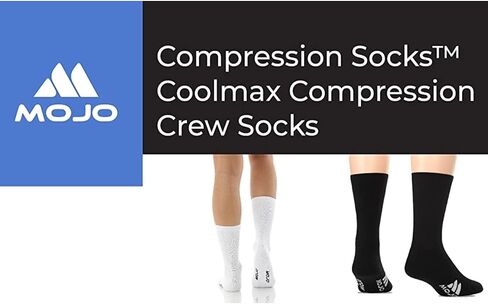 Mojo Compression Socks - Black and White Athletic Crew Length for Medium Support (15-20mmHg) - Available in 8 Sizes for Men and Women - 1 Pair in Saudi Arabia