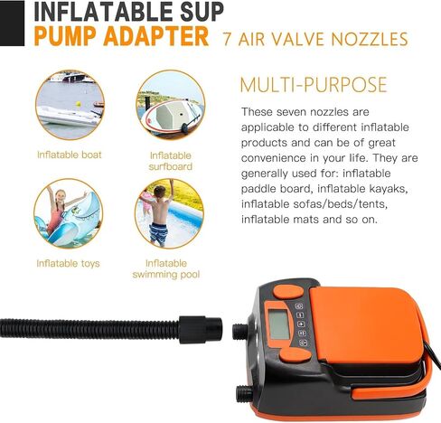 Premium Paddle Board Pump Adapter Set, 1 Sup Pump Hose 7 Sup Air Nozzles, Sup Pump Replacement Parts, Paddleboard Electric Air Pump Accessories Attachment for Inflatable Boats, Rafts, Kayak in Saudi Arabia