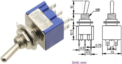 10Pcs MTS202 DPDT Toggle Switch 6-Pin SPDT ON-ON AC 6A 125V dpdt Switch in Saudi Arabia