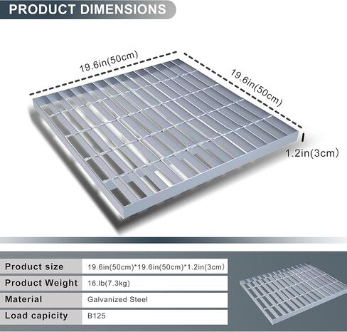 Galvanized Steel Drainage Grate, Heavy Duty B125 Floor Drain Cover, Rust-Proof Metal Sewer Grate,Silver Square Drainage Grate for Garage,Sewer,Dowmspout,Driveway,Yard.(16x16IN) in Saudi Arabia