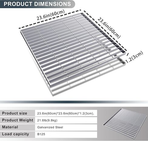 Galvanized Steel Drainage Grate, Heavy Duty B125 Floor Drain Cover, Rust-Proof Metal Sewer Grate,Silver Square Drainage Grate for Garage,Sewer,Dowmspout,Driveway,Yard.(16x16IN) in Saudi Arabia