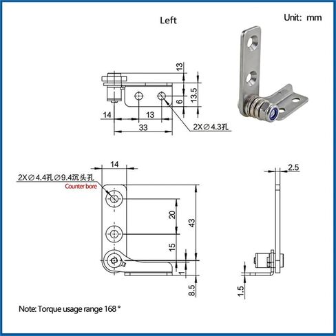 Stop Damping Hinge Stainless Steel Adjustable Torque Shaft Positioning 1Pcs(Right,0.8N.m) in Saudi Arabia
