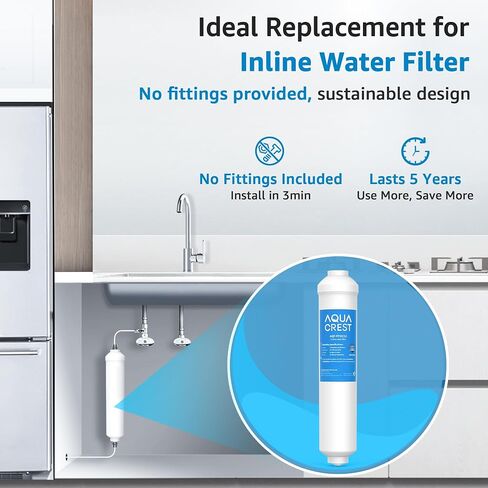 AQUACREST 5 Years Capacity - Inline Water Filter for Refrigerator with 1/4-Inch Direct Connect Fittings, Idea for Ice Maker, Refrigerator, Under Sink Reverse Osmosis System in Saudi Arabia