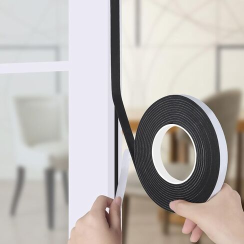 1/2 Inch Wide 1/17 Inch Thick Weather Stripping Door Seal,Window Sealing Tape,Foam Insulation Tape,Single-Sided Self-Adhesive Foam Strips,33 Feet Long Black in Kuwait