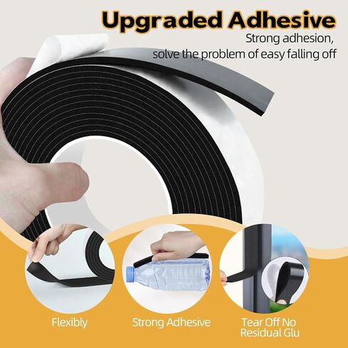 1/2 Inch Wide 1/17 Inch Thick Weather Stripping Door Seal,Window Sealing Tape,Foam Insulation Tape,Single-Sided Self-Adhesive Foam Strips,33 Feet Long Black in Kuwait