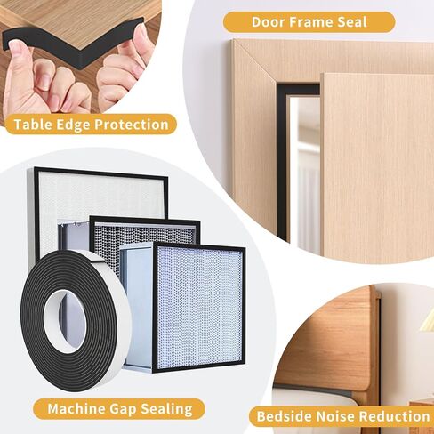 1/2 Inch Wide 1/17 Inch Thick Weather Stripping Door Seal,Window Sealing Tape,Foam Insulation Tape,Single-Sided Self-Adhesive Foam Strips,33 Feet Long Black in Kuwait