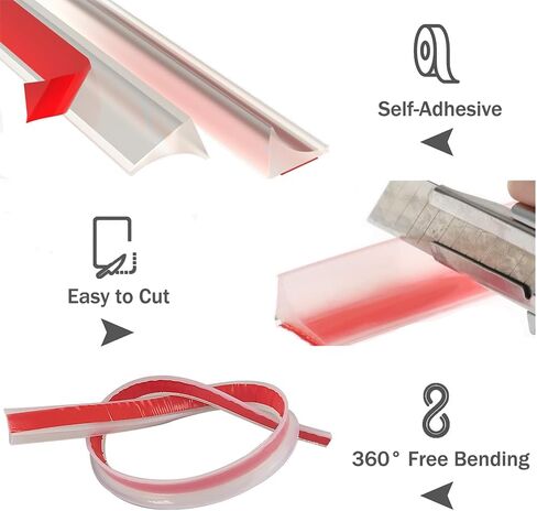 Shower Threshold Water Dam,Self Adhesive Silicone Waterproof Barrier Bathroom and Kitchen Shower Water Stopper Guard for Dry And Wet Separation Caulk Seal Strip Edge Trim(78Inch, White) in Saudi Arabia