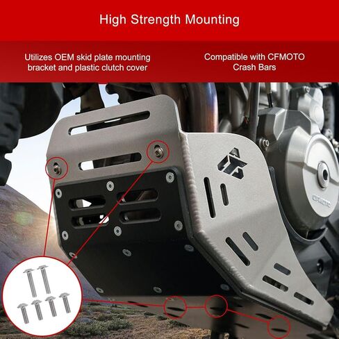 Tusk Quiet Glide Adventure Skid Plate Aluminum with UHMW Armor Silver Compatible with CF Moto Ibex 800 E/S/T 2023-2025 (Silver) in Saudi Arabia