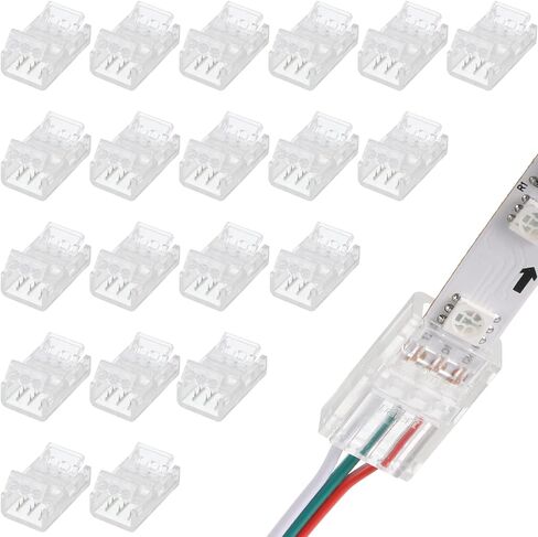 Flutesan 40 Pcs 3 Pin 10mm Solderless LED Light Strip Connectors Clear Track Lighting Connectors for 5050 RGB Strip Light in Saudi Arabia