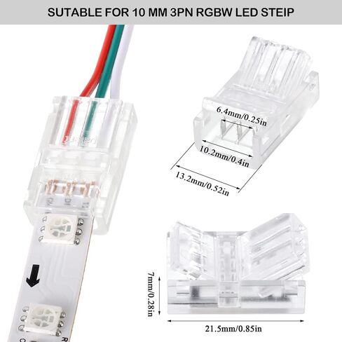 Flutesan 40 Pcs 3 Pin 10mm Solderless LED Light Strip Connectors Clear Track Lighting Connectors for 5050 RGB Strip Light in Saudi Arabia