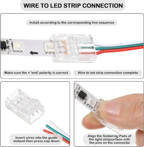 Flutesan 40 Pcs 3 Pin 10mm Solderless LED Light Strip Connectors Clear Track Lighting Connectors for 5050 RGB Strip Light in Saudi Arabia