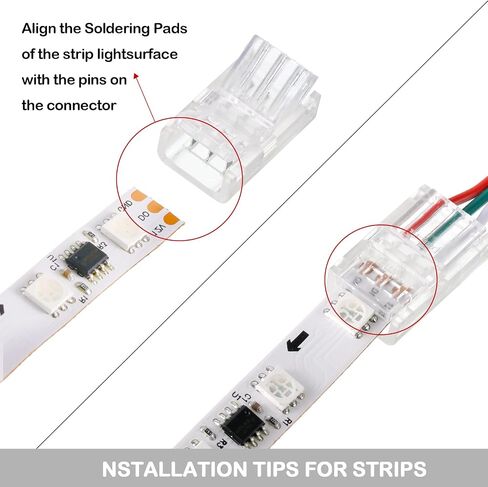 Flutesan 40 Pcs 3 Pin 10mm Solderless LED Light Strip Connectors Clear Track Lighting Connectors for 5050 RGB Strip Light in Saudi Arabia