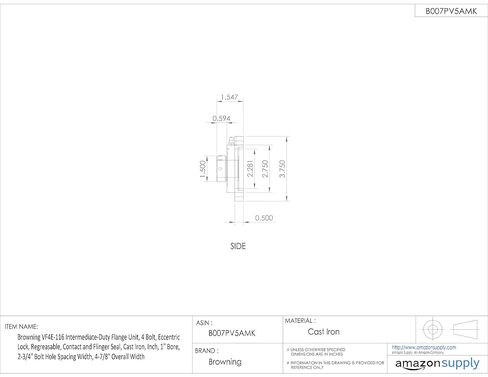 Browning VF4E-116 Intermediate-Duty Flange Unit, 4 Bolt, Eccentric Lock, Regreasable, Contact and Flinger Seal, Cast Iron, Inch, 1" Bore, 2-3/4" Bolt Hole Spacing Width, 4-7/8" Overall Width in Saudi Arabia