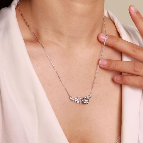 S925 Silver Spinner Flower pendent Necklace with Cubic Zirconia for Women, Dainty Fidget Necklace Rotatable Funny Summer Jewelry. in Saudi Arabia