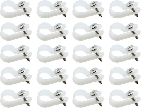 60 PCS 1/4 بوصة R-Type Clamp Clamp P-Style Mounting Clip مع مسامير لإدارة الأسلاك ، مقطع كابل نايلون أبيض in Kuwait